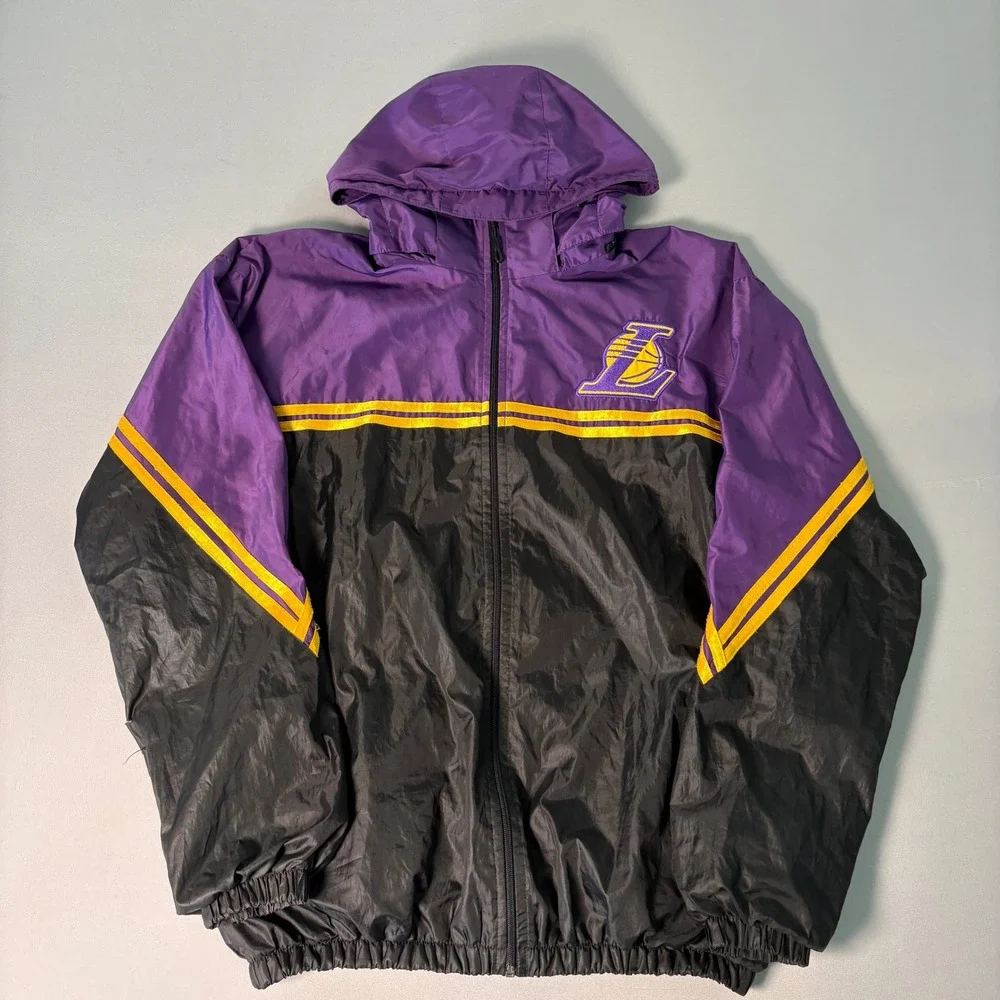 Los Angeles Lakers Windbreaker Jacket Mens XL Purple Black Full Zip Hooded NBA